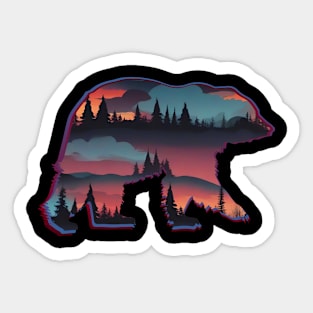 BEAR SILHOUETTE WITH FOREST AND WILDERNESS Sticker